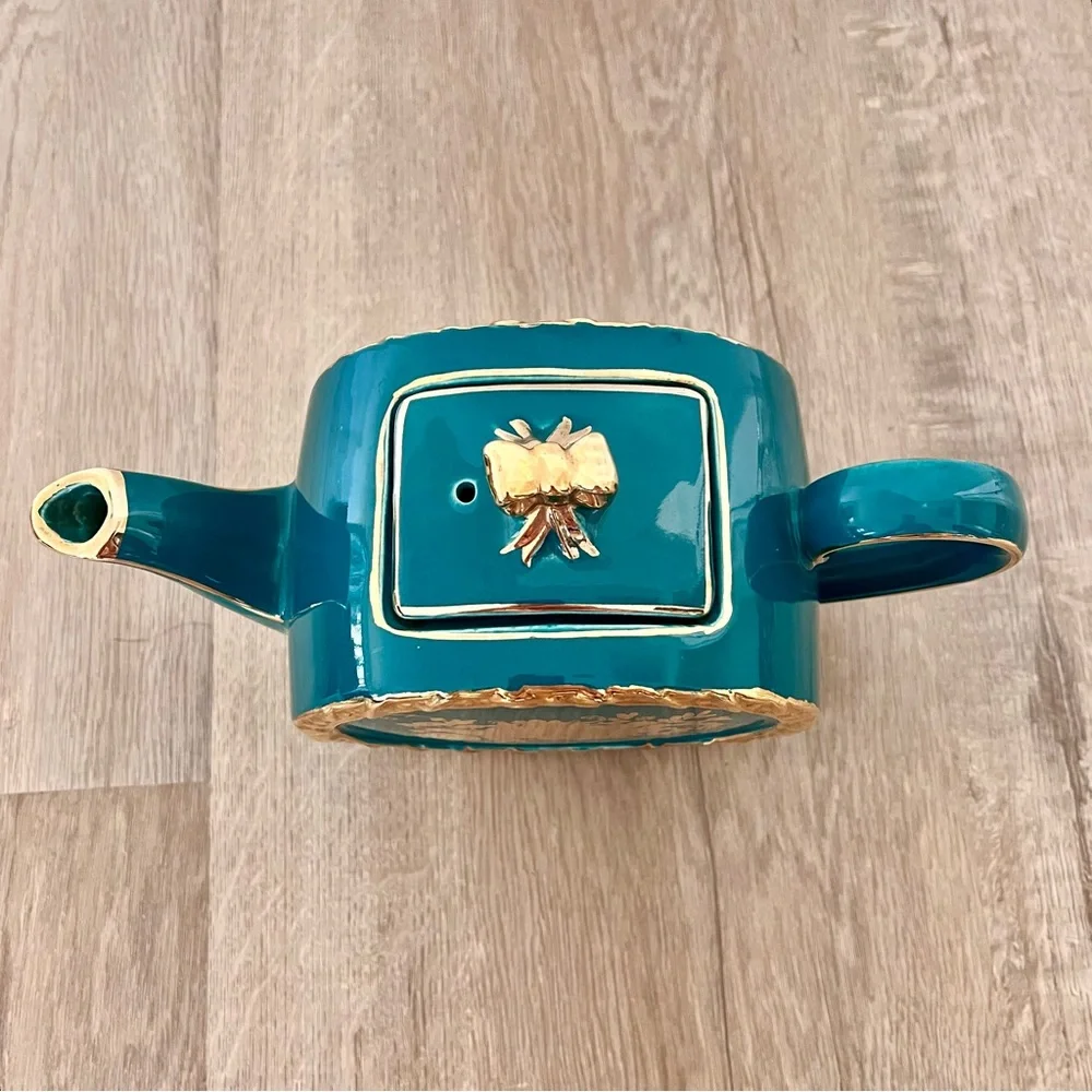 Rare 1930s Sadler England 1729 II Cube Teapot Green‎ With Gold Flower Vintage